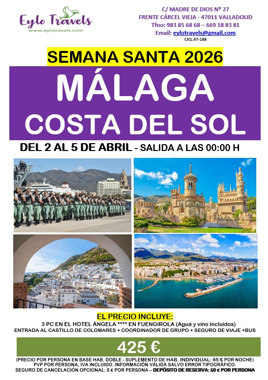 Escapada Semana Santa a Málaga y costa del sol del 2 al 4 de abril