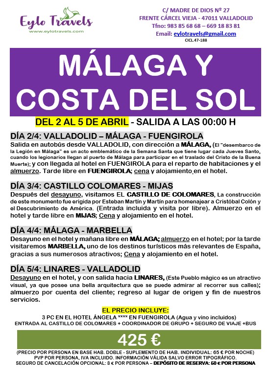 Escapada Semana Santa a Málaga y costa del sol del 2 al 4 de abril
