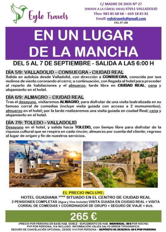 Molinos de Consuegra y Toledo Sepiembre con Eylo Travels