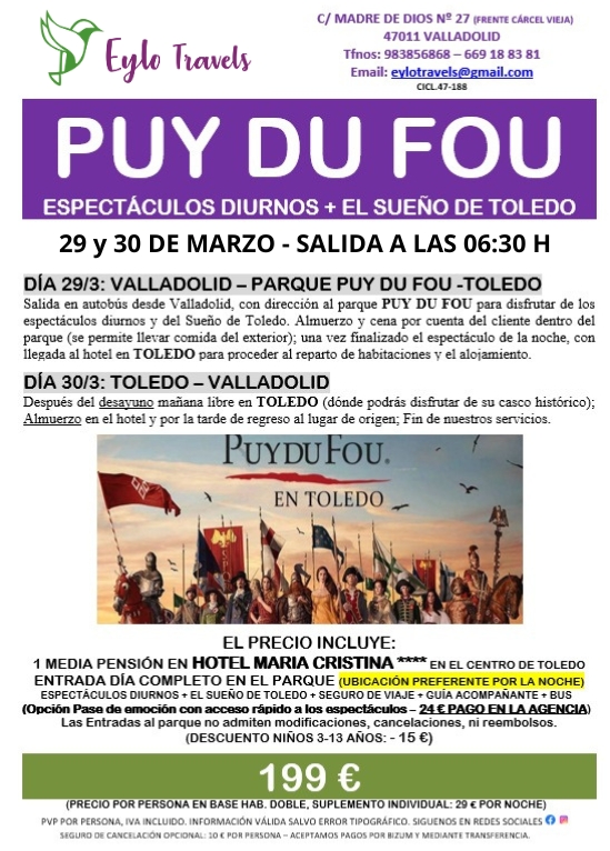 Puy Du Fou desde Valladolid marzo 2026