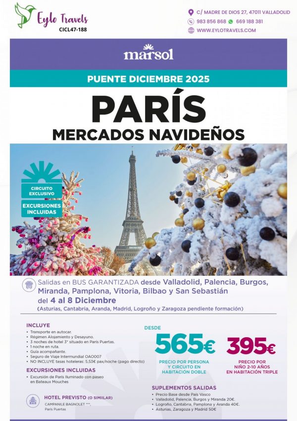 Viaje a París Mercados Navideños Puente Diciembre 2025 Eylo Travels