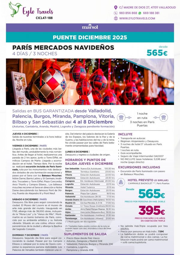 Viaje a París Mercados Navideños Puente Diciembre 2025 Eylo Travels