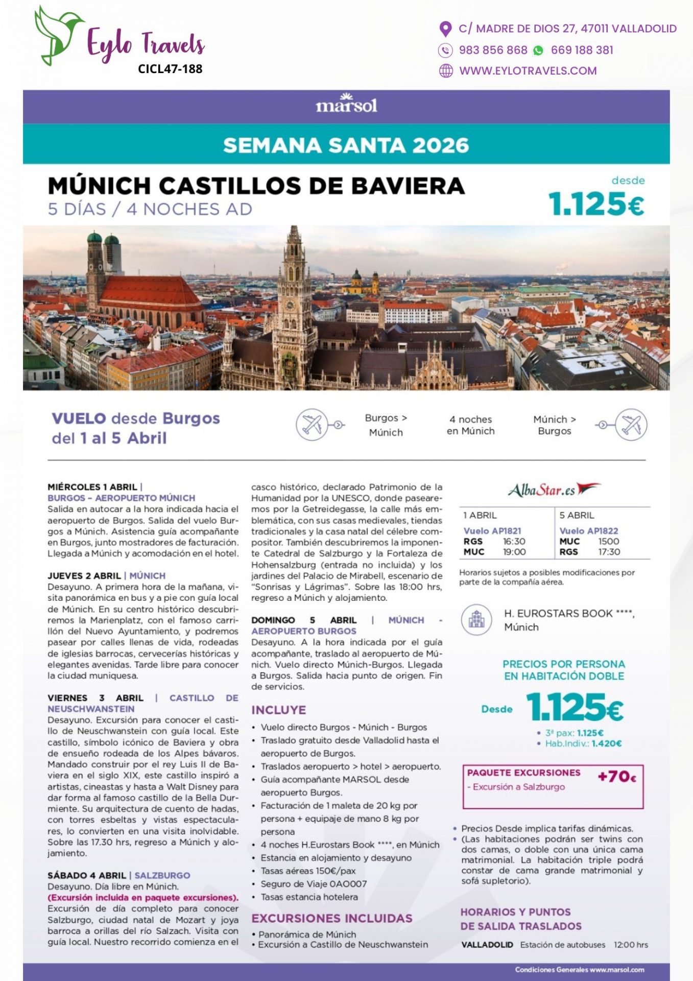 Escapada Semana Santa 2026, Vuelo Múnich Valladolid, Neuschwanstein tour, Viajes Marsol Baviera.