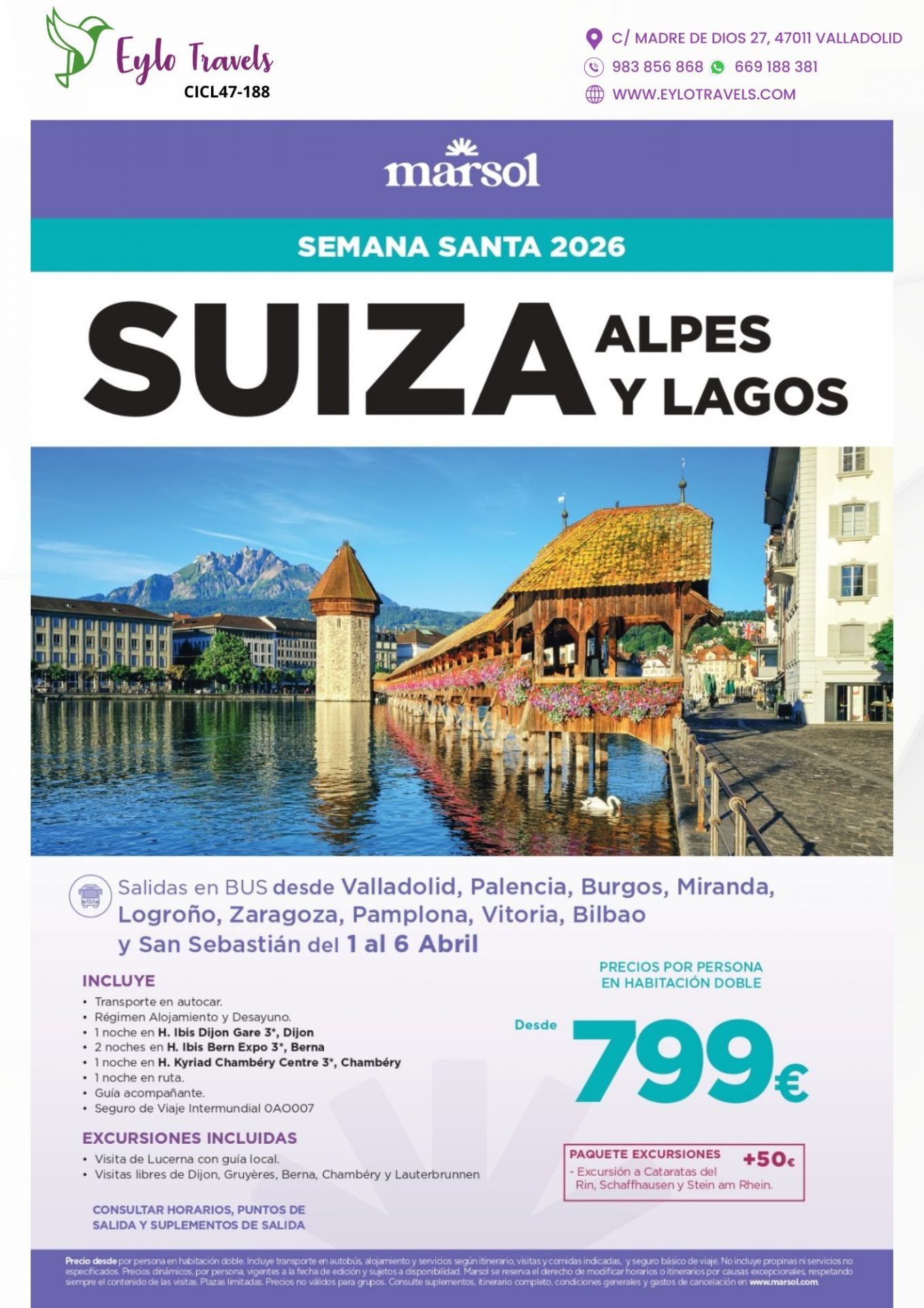 Viaje Suiza Alpes Lagos Semana Santa 2026 Puente Capilla Lucerna