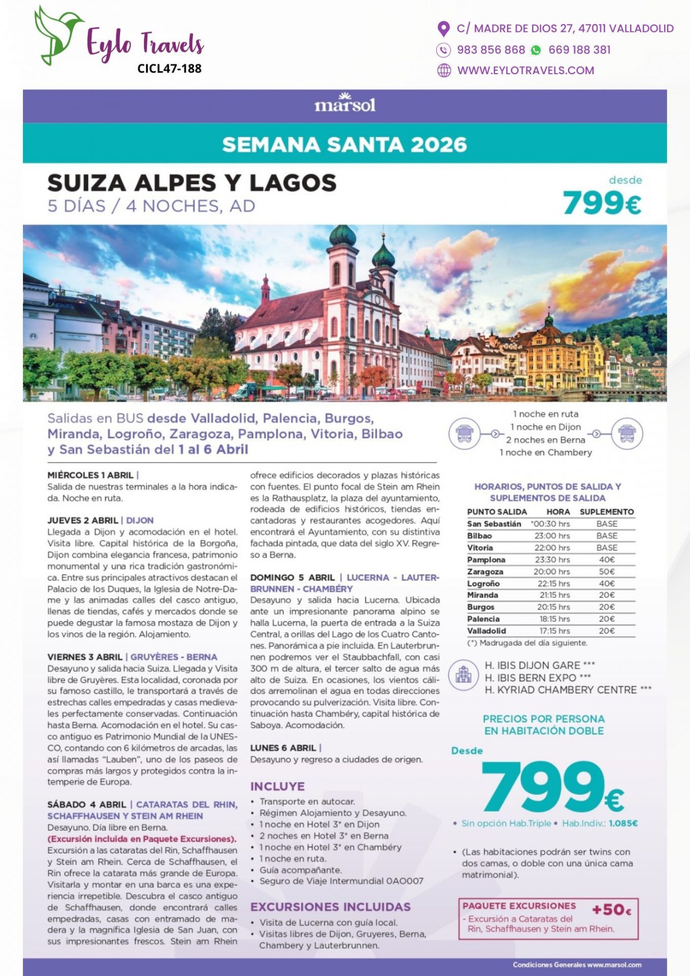 Viaje Suiza Alpes Lagos Semana Santa 2026 Puente Capilla Lucerna