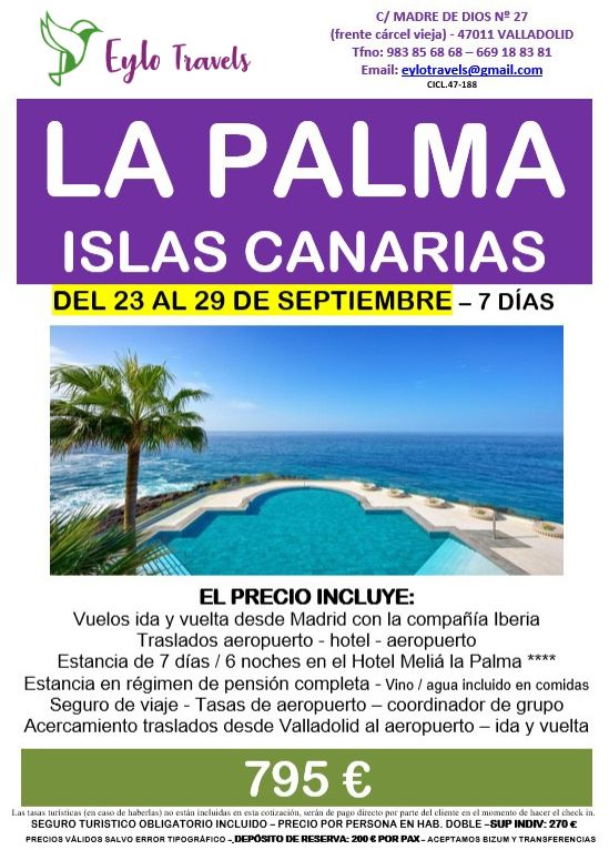 La Palma islas Canarias desde Valladolid con Eylo Travels