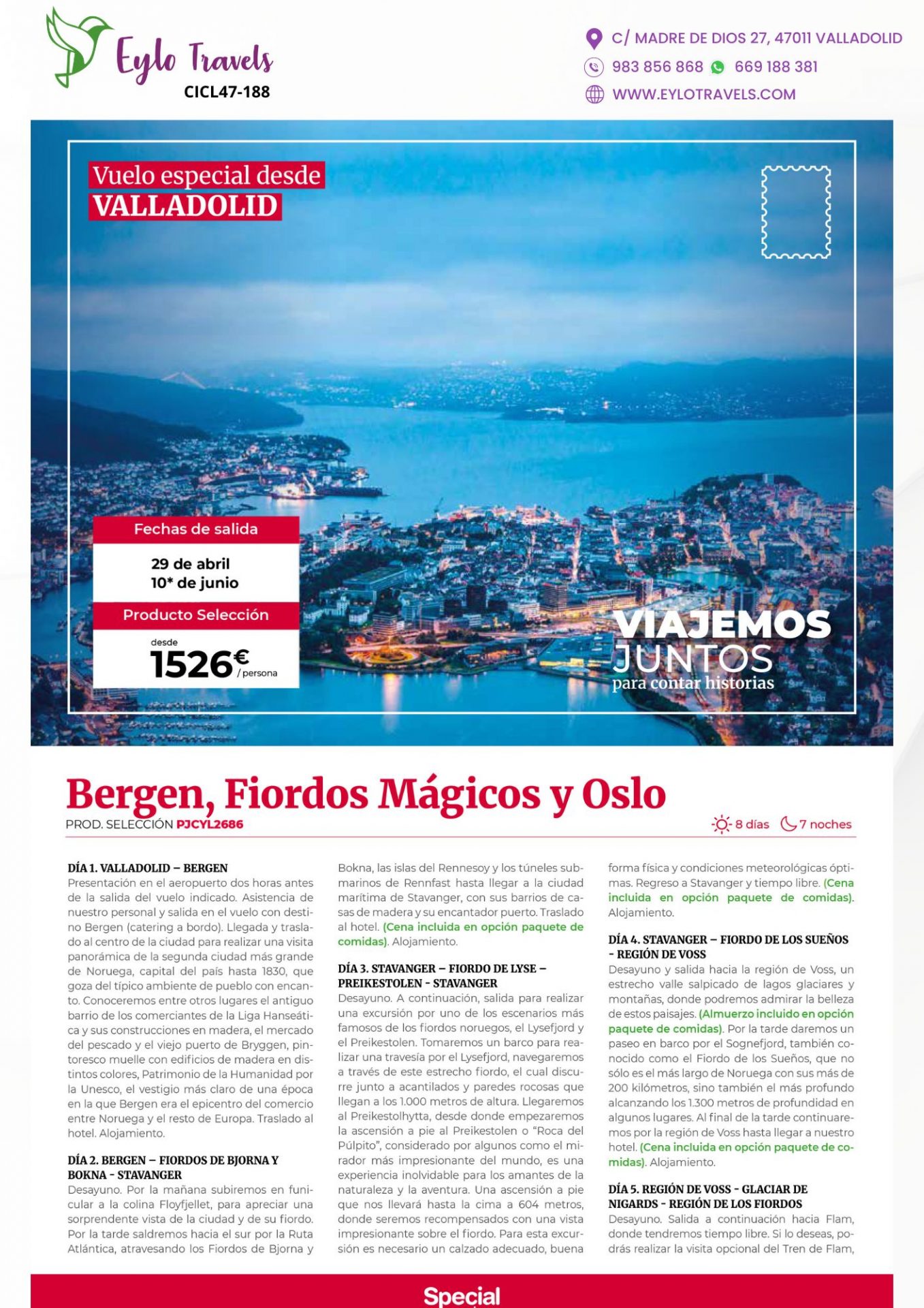 Paisaje de los fiordos noruegos viaje organizado desde Valladolid.