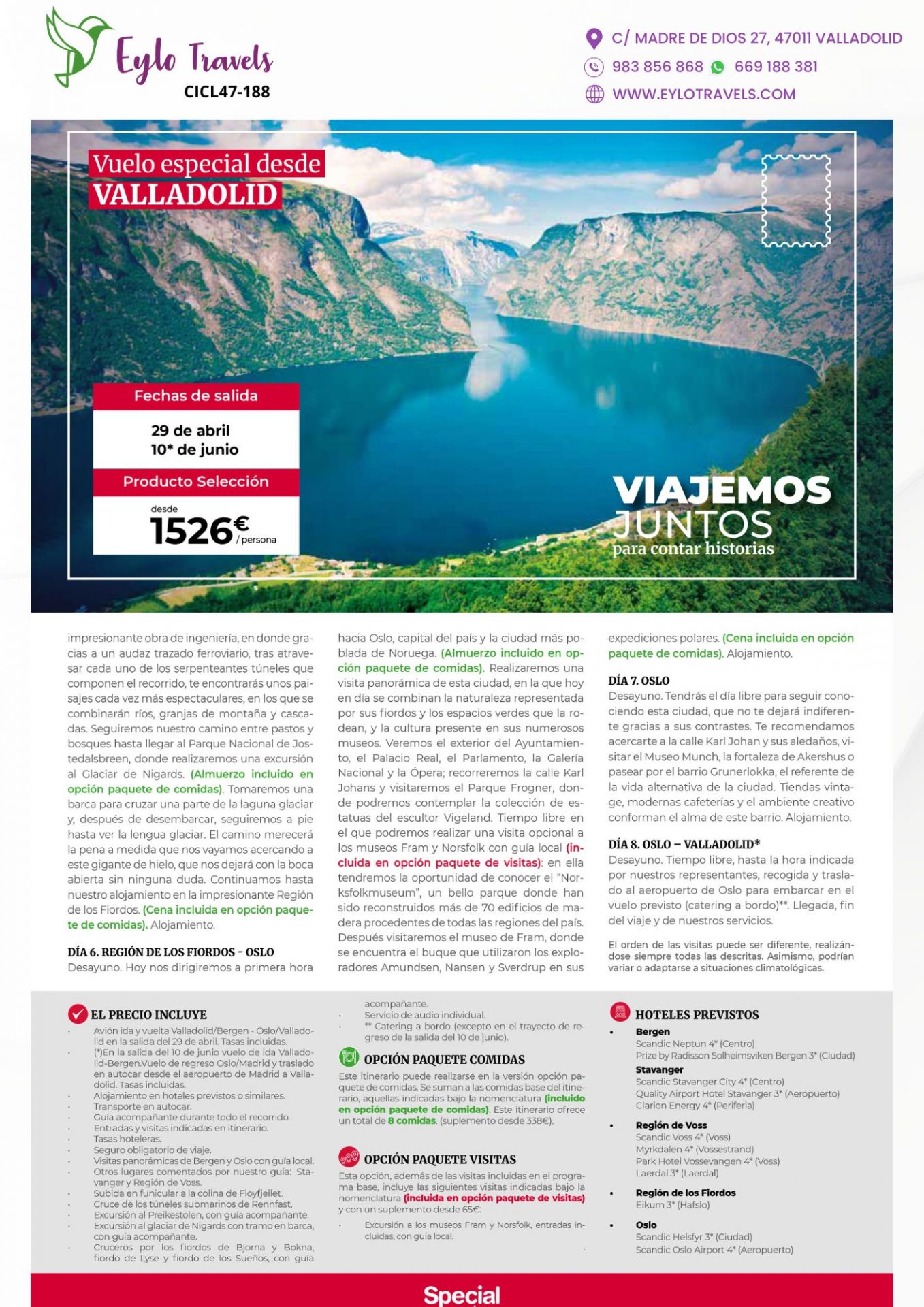 Paisaje de los fiordos noruegos viaje organizado desde Valladolid.