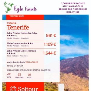 Oferta viaje Tenerife desde Valladolid Eylo Travels Soltour.