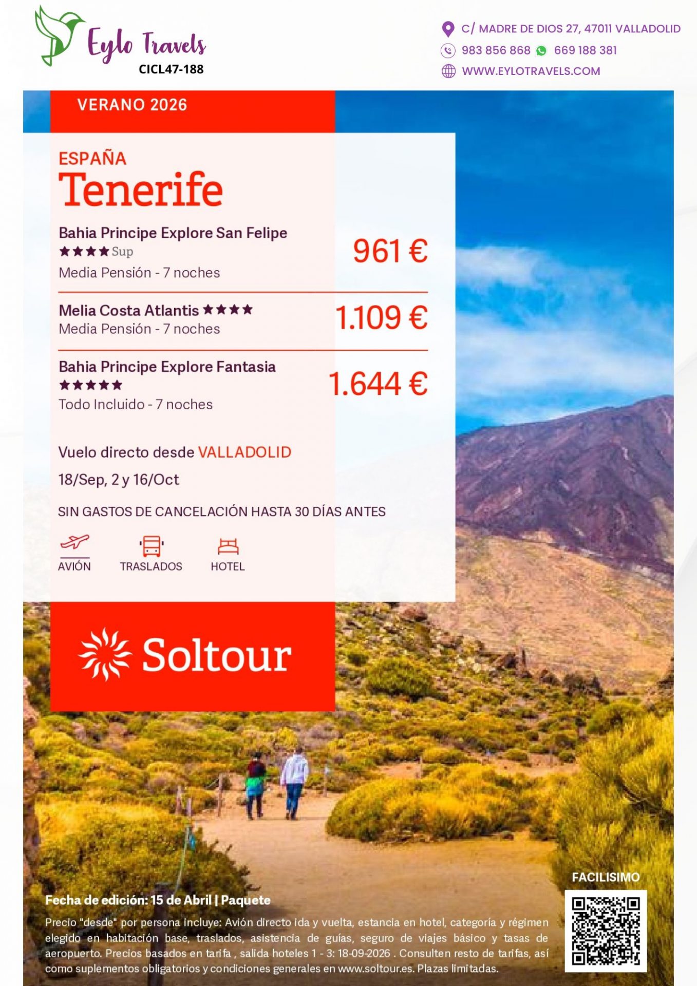 Oferta viaje Tenerife desde Valladolid Eylo Travels Soltour.