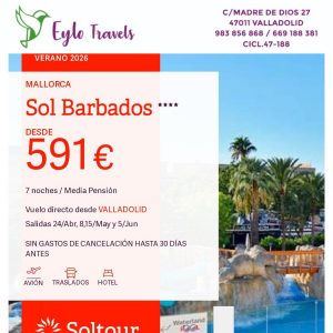 Oferta viaje Mallorca Sol Barbados desde Valladolid Eylo Travels.