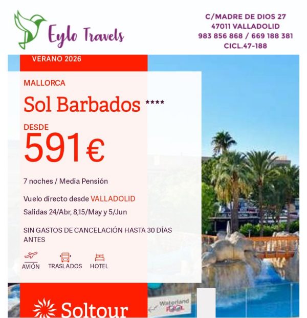 Oferta viaje Mallorca Sol Barbados desde Valladolid Eylo Travels.