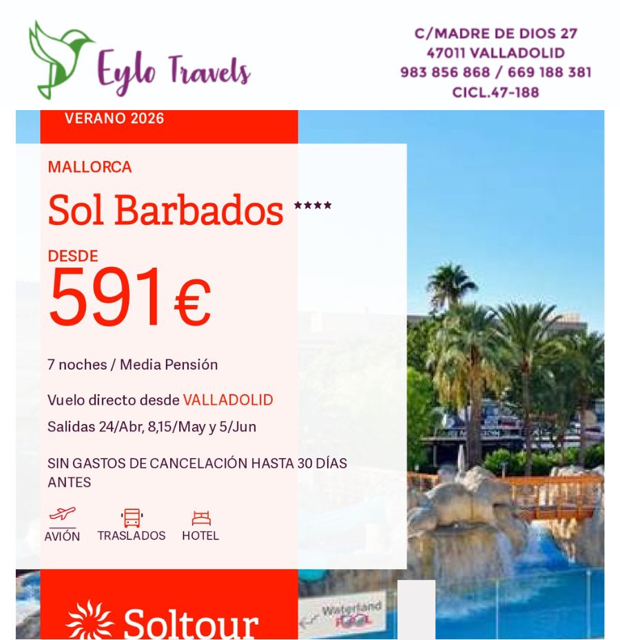 Oferta viaje Mallorca Sol Barbados desde Valladolid Eylo Travels.