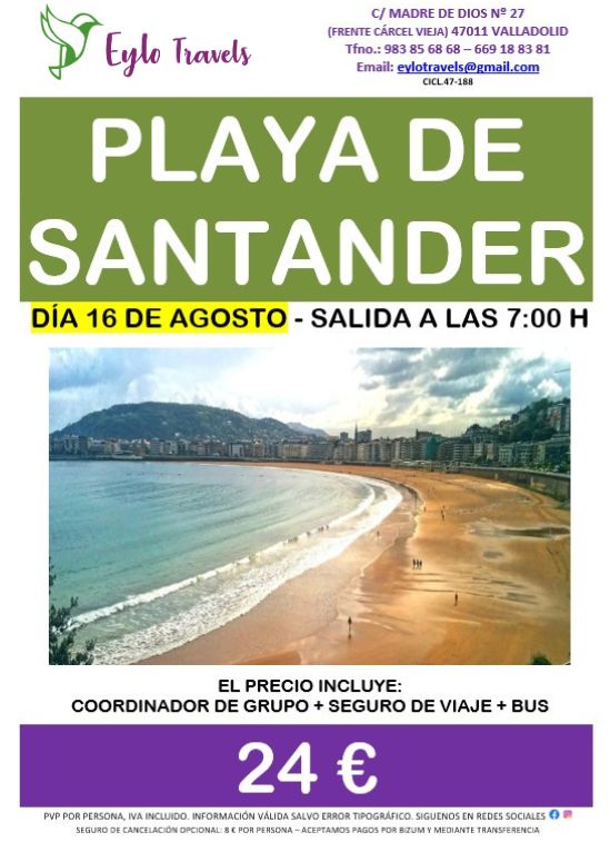 Excursión organizada a la playa de Santander desde Valladolid con Eylo Travels.