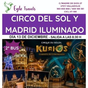 viaje al Circo del Sol KURIOS y Madrid iluminado en Navidad desde Valladolid