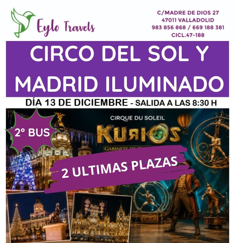viaje al Circo del Sol KURIOS y Madrid iluminado en Navidad desde Valladolid