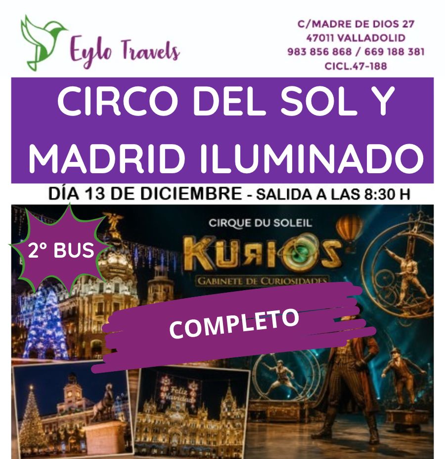 viaje al Circo del Sol KURIOS y Madrid iluminado en Navidad desde Valladolid