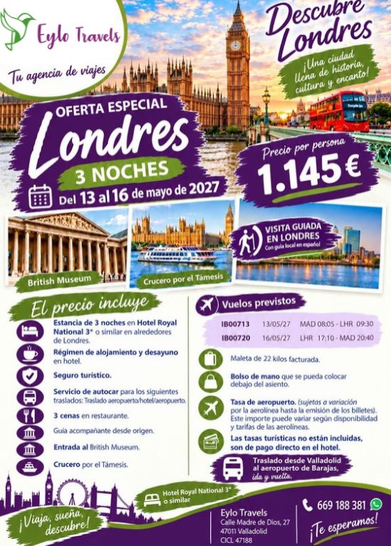 Viaje a Londres 4 Días / 3 Noches (Salida desde Valladolid)
